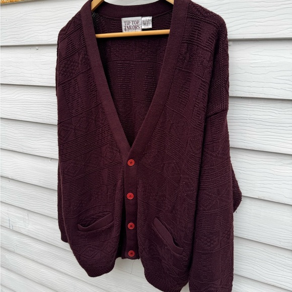 Vintage Cardigan Tip Top Tailors / Burgundy / Large / 90s - Picture 2 of 6